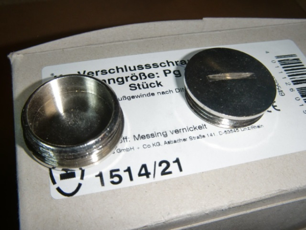 1514/21 Verschlussschraube PG21 Messing vernickelt